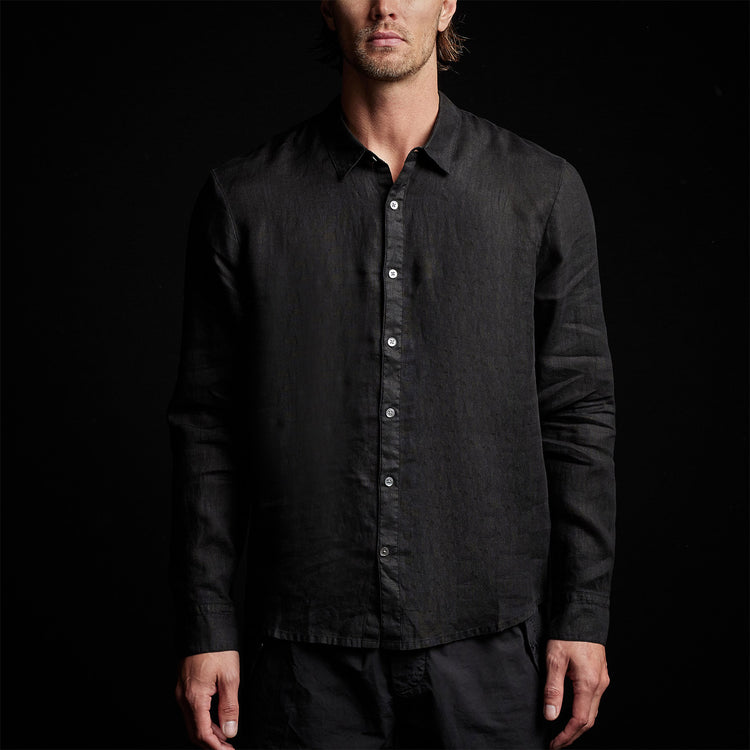 Classic Linen Shirt in Black | James Perse Los Angeles