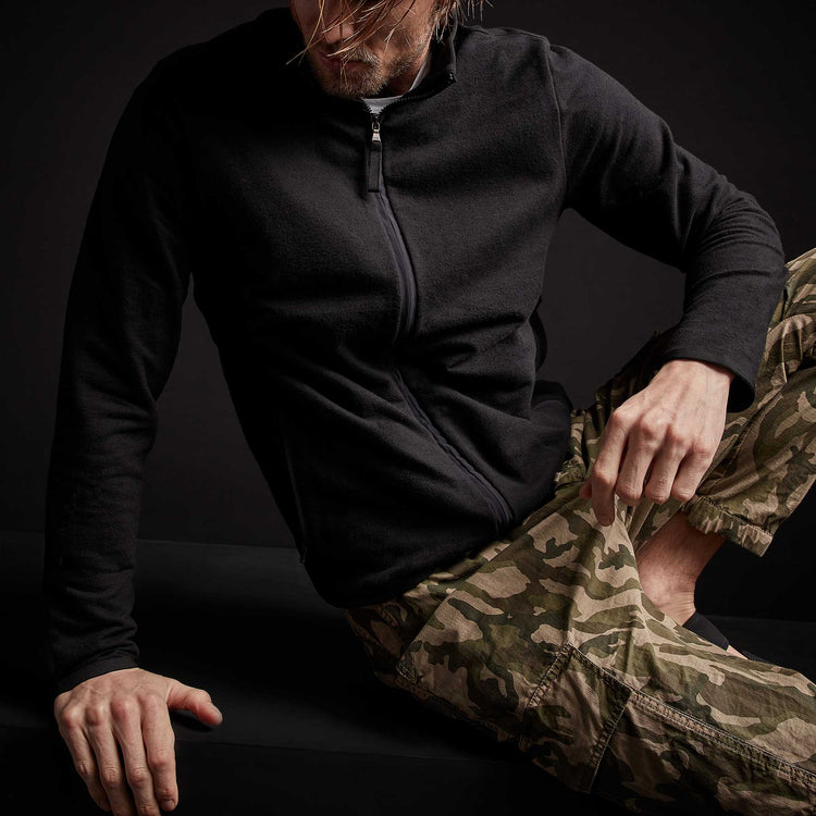 Brushed Terry Funnel Neck Jacket - Black | James Perse Los Angeles