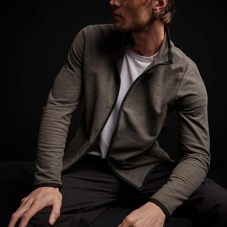 Brushed Terry Funnel Neck Jacket - Bark | James Perse Los Angeles