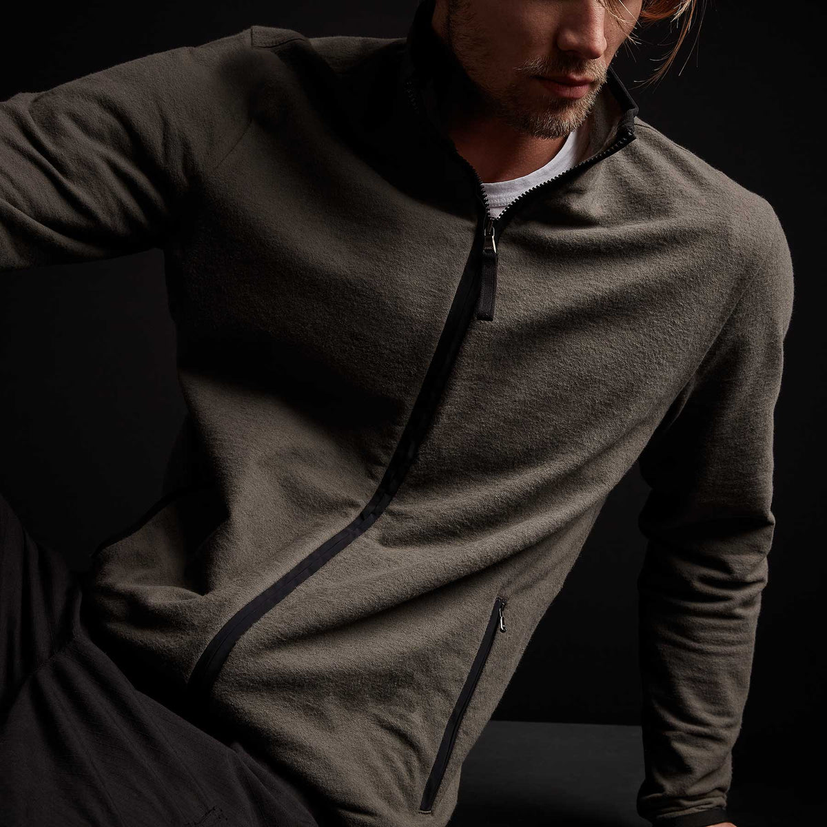 Brushed Terry Funnel Neck Jacket - Bark | James Perse Los Angeles