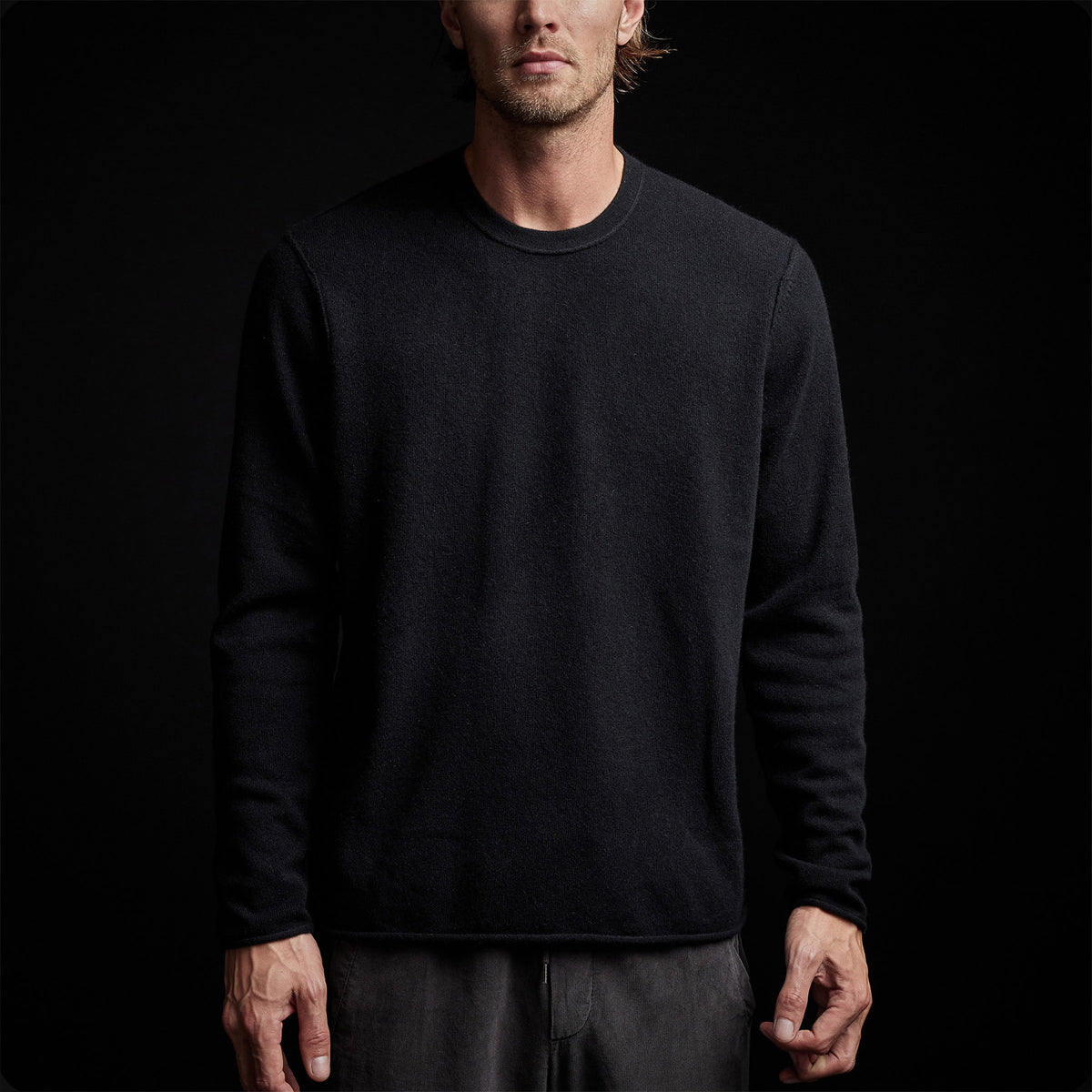 Crew Neck W/ Double Bar Intarsia in Black | James Perse Los Angeles