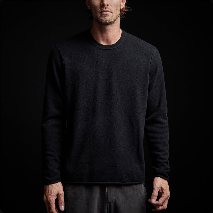 Crew Neck W/ Double Bar Intarsia in Black | James Perse Los Angeles