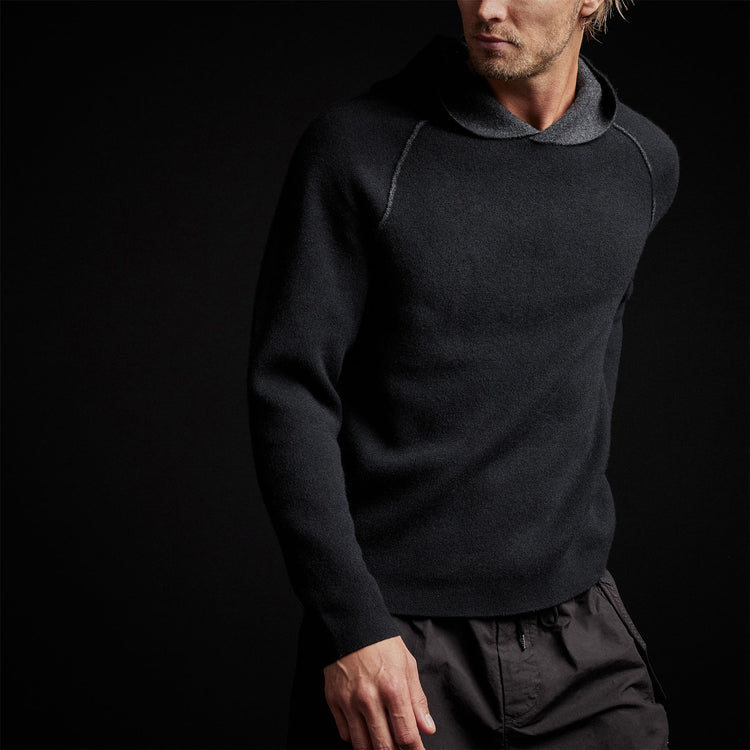 Cashmr Double Bed Raglan Hoodie in Black/Anthracite | James Perse Los Angeles