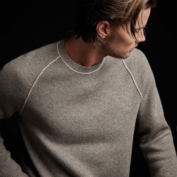 Cashmere Double Bed Raglan Crew in Cement/Stone | James Perse Los Angeles
