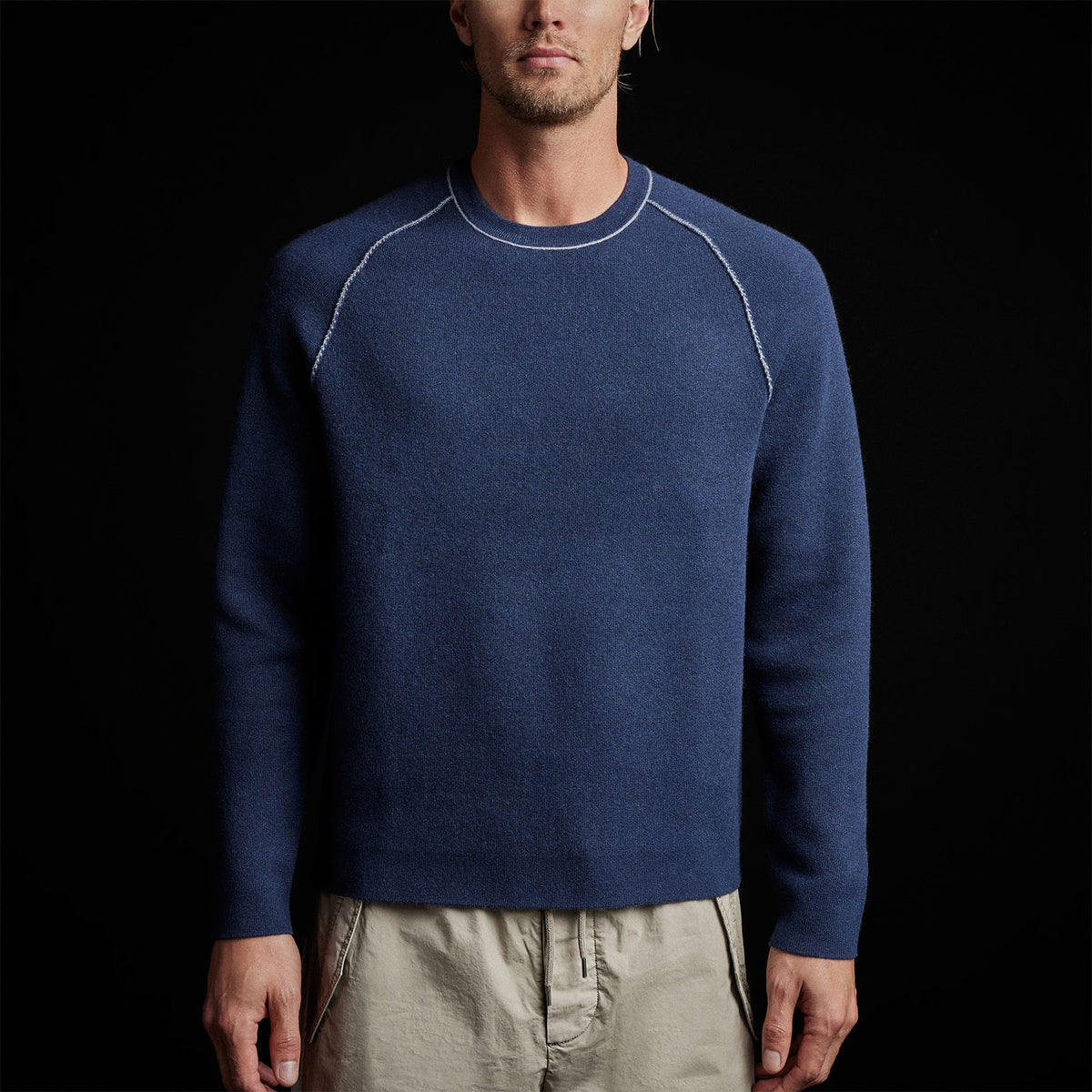 Cashmere Double Bed Raglan Crew in Prussian/Storm | James Perse Los Angeles