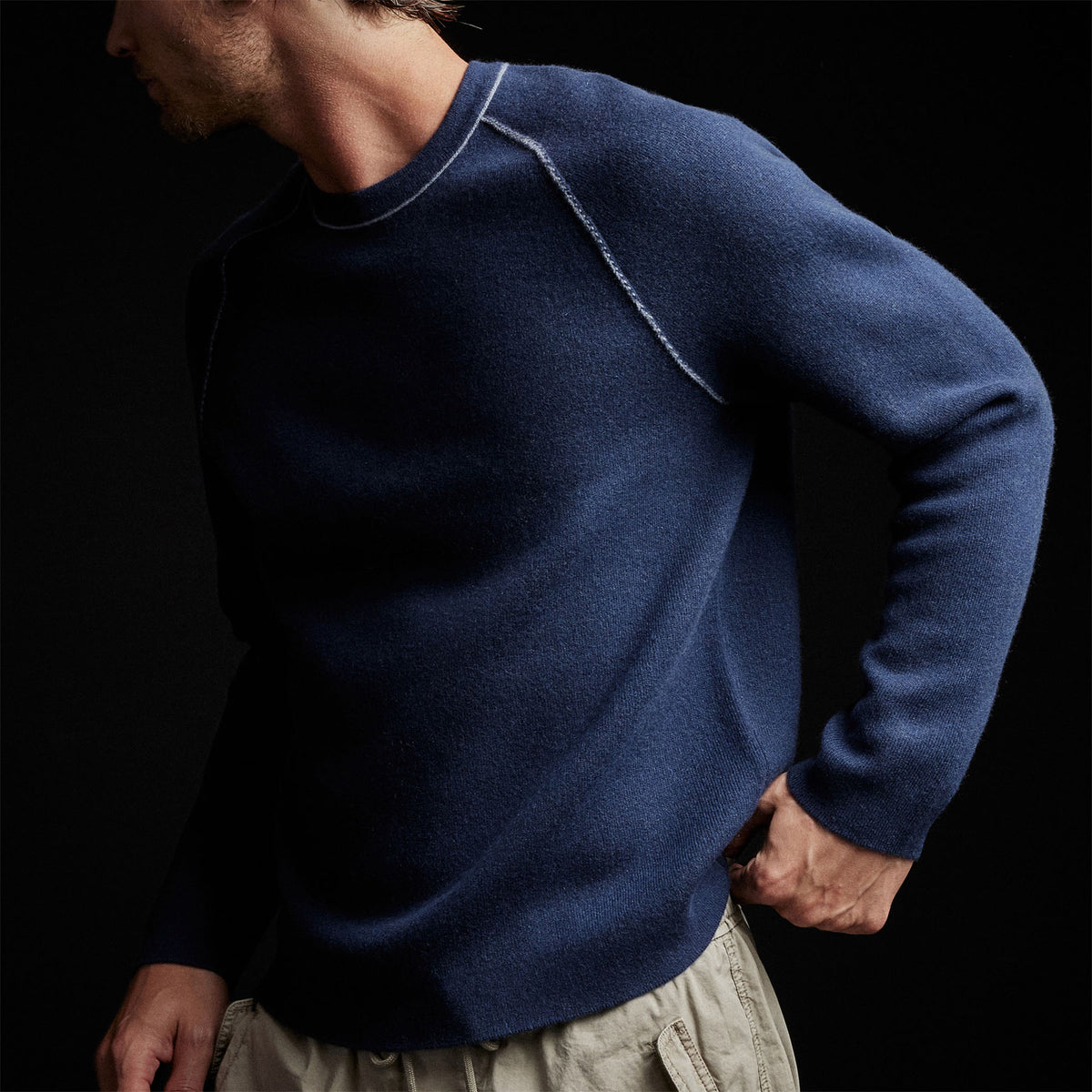 Cashmere Double Bed Raglan Crew in Prussian/Storm | James Perse Los Angeles