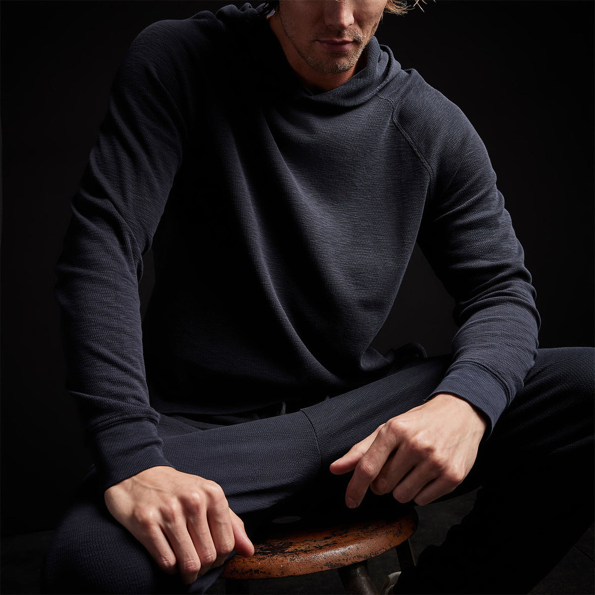 Thermal Raglan Hoodie in Blue Oil | James Perse Los Angeles 