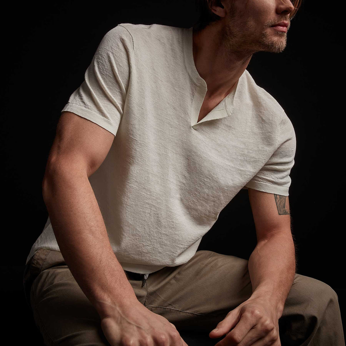 Linen Blend Short Sleeve Henley Sweater - Celadon | James Perse Los Angeles