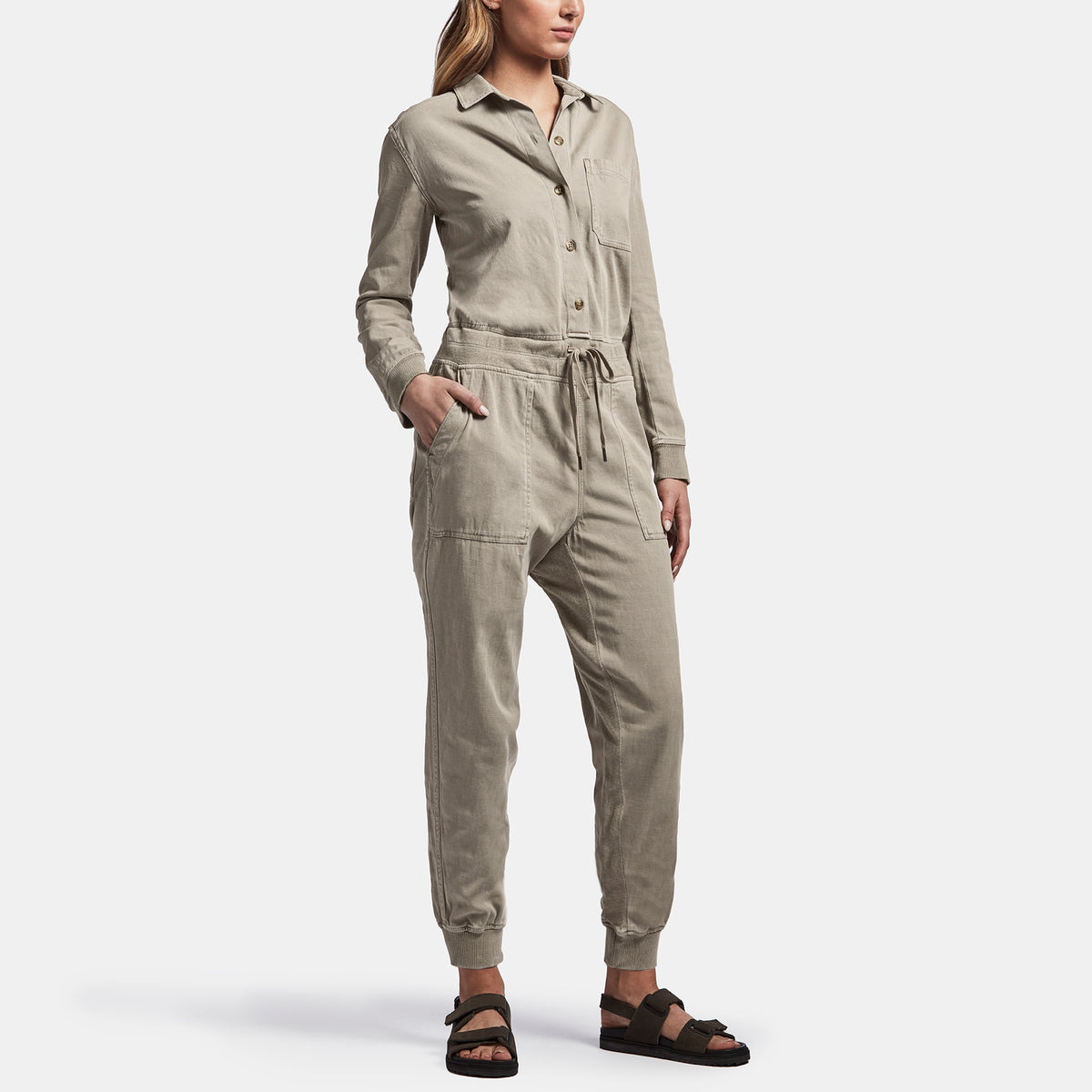 Mixed Media Jumpsuit In Chino Pigment | James Perse Los Angeles