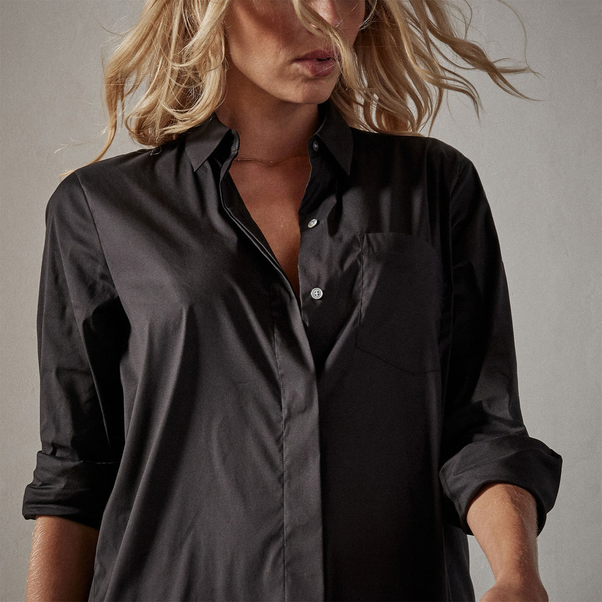 Matte Stretch Poplin Shirt Dress in Black | James Perse Los Angeles
