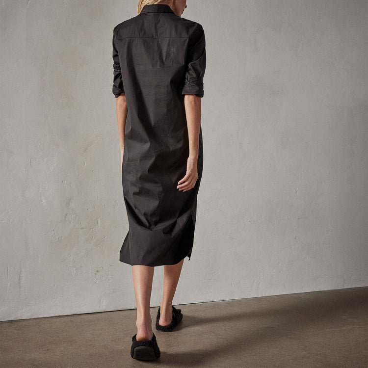 Matte Stretch Poplin Shirt Dress in Black | James Perse Los Angeles