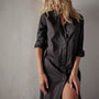 Matte Stretch Poplin Shirt Dress in Black | James Perse Los Angeles