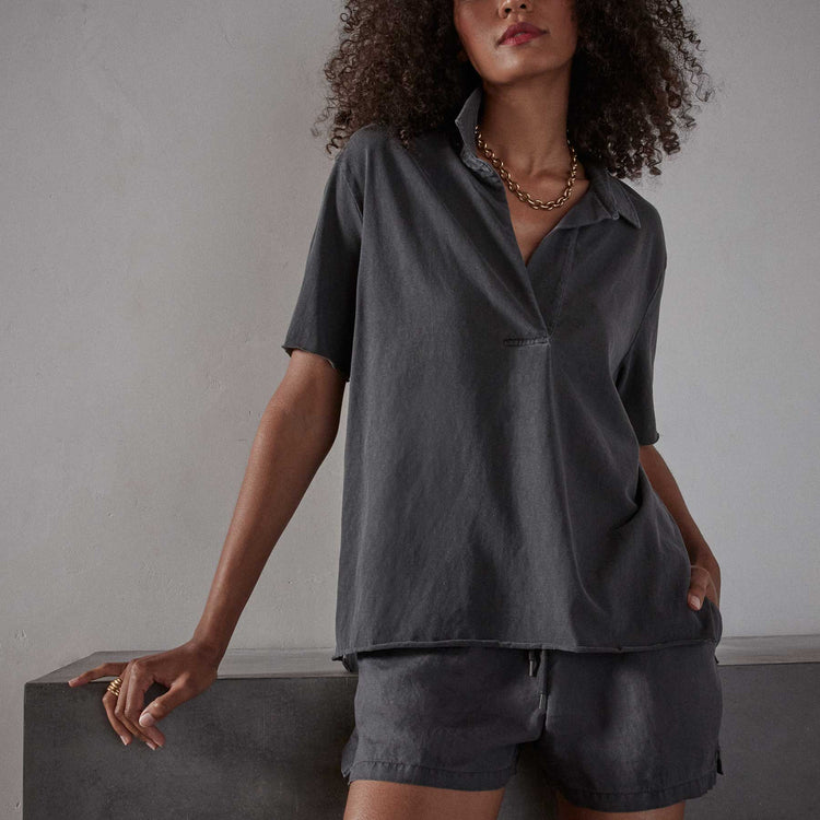 High Twist Jersey Oversized Polo in Magma Pigment | James Perse Los Angeles