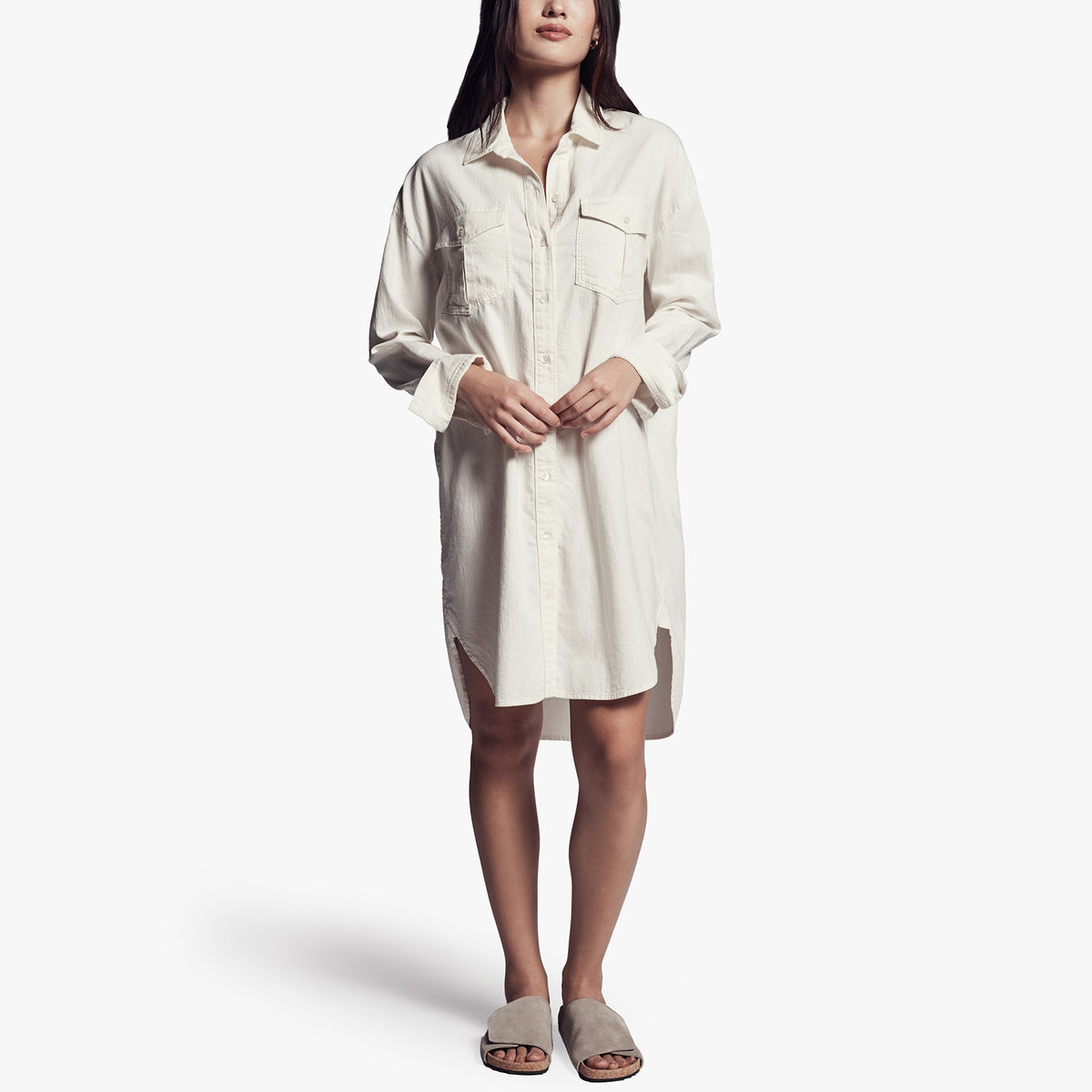 Cotton Military Shirt Dress In Vintage | James Perse Los Angeles