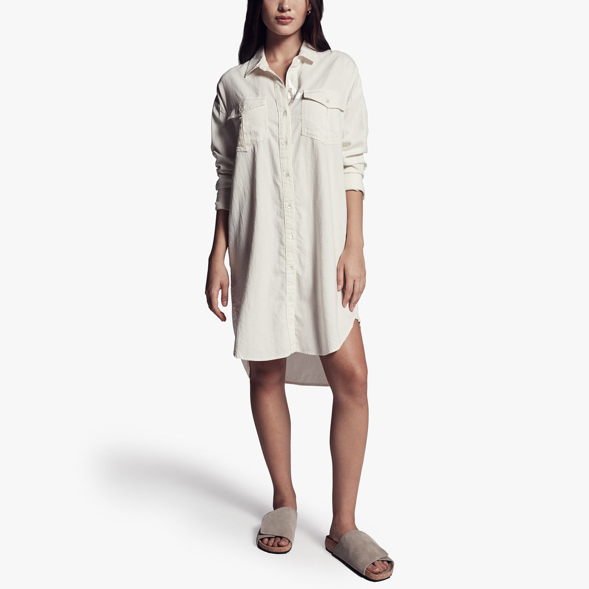 Cotton Military Shirt Dress In Vintage | James Perse Los Angeles