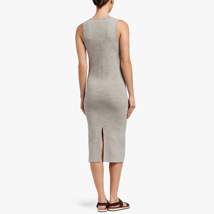 Contrast Binding Fitted Rib Dress - Pale Heather Grey | James Perse Los Angeles