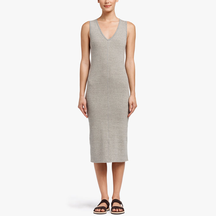 Contrast Binding Fitted Rib Dress - Pale Heather Grey | James Perse Los Angeles