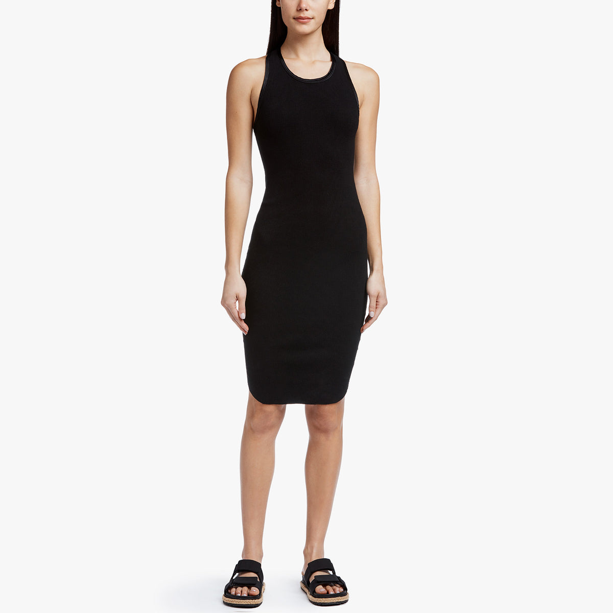 Satin Trim Rib Tank Dress in Black | James Perse Los Angeles