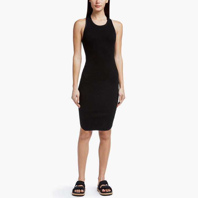 Satin Trim Rib Tank Dress in Black | James Perse Los Angeles