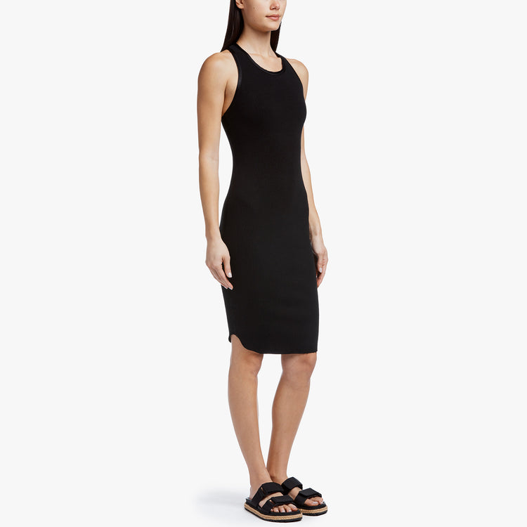 Satin Trim Rib Tank Dress in Black | James Perse Los Angeles