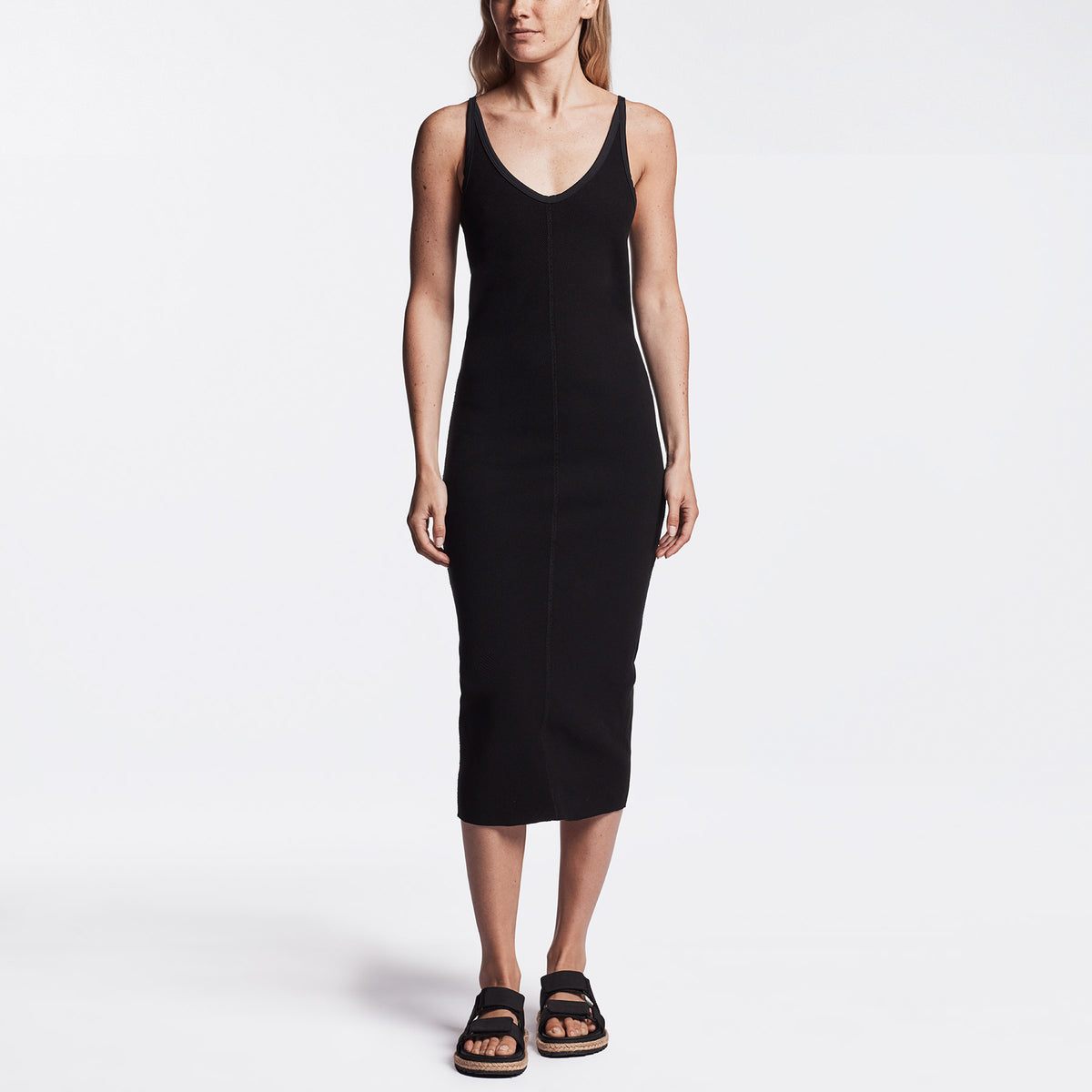 Chevron Rib Cami Dress In Black | James Perse Los Angeles