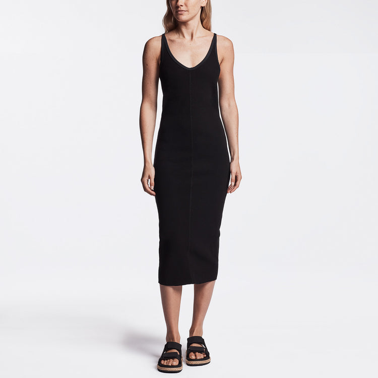 Chevron Rib Cami Dress In Black | James Perse Los Angeles