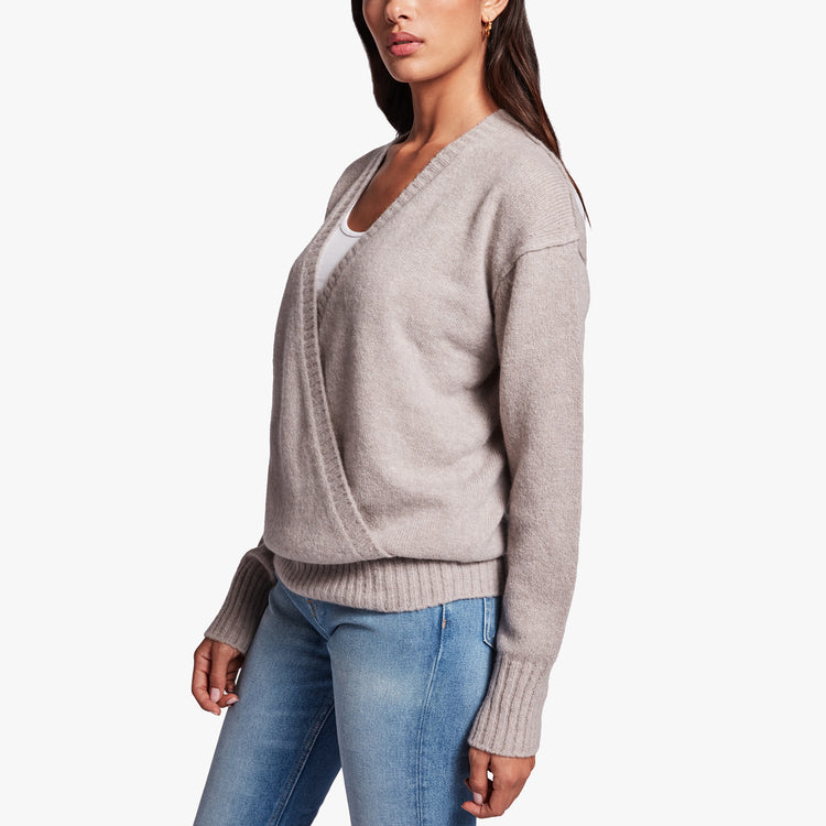 Crossover Cashmere Sweater In Silver Wheat | James Perse Los Angeles