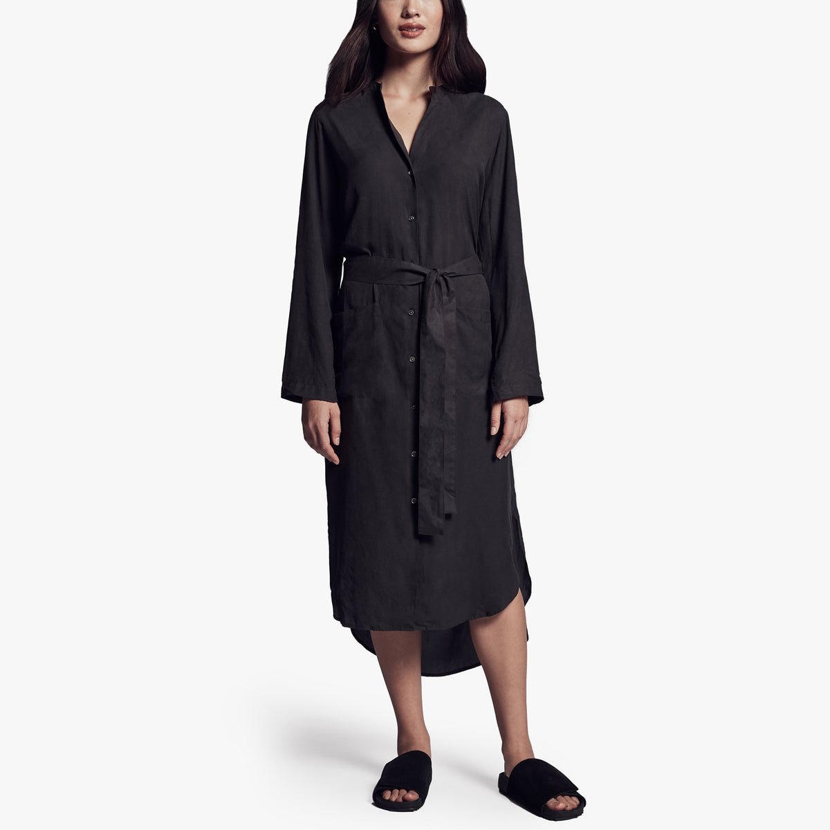 Tie Waist Shirt Dress In Carbon | James Perse Los Angeles