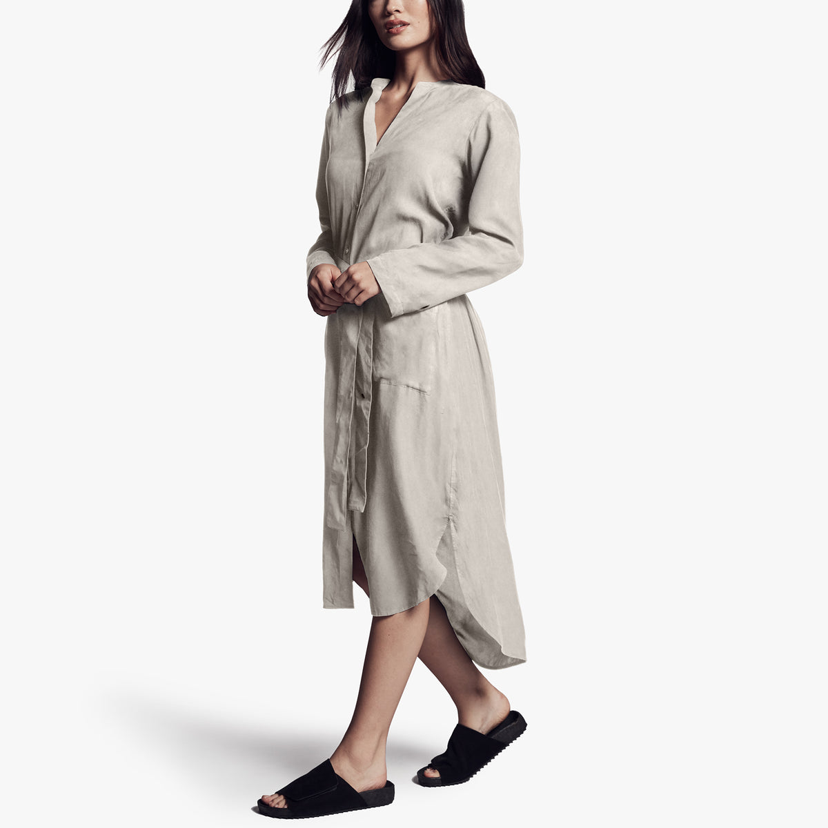 Tie Waist Shirt Dress In Silver | James Perse Los Angeles