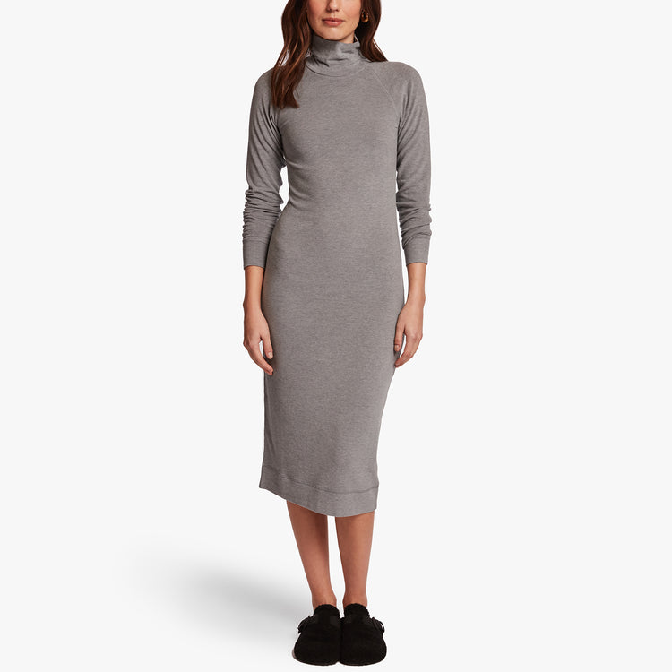 Micro Sueded Turtleneck Dress In Heather Grey | James Perse Los Angeles