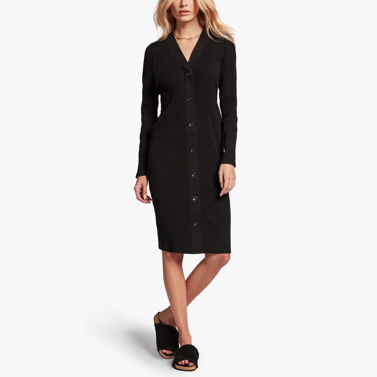 Ribbed Henley Dress In Black | James Perse Los Angeles