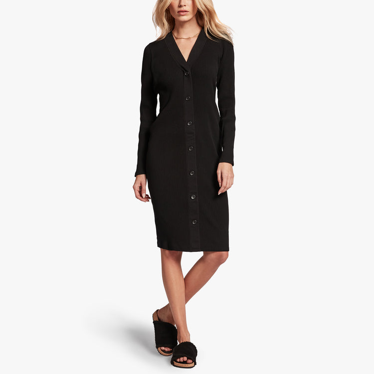 Ribbed Henley Dress In Black | James Perse Los Angeles