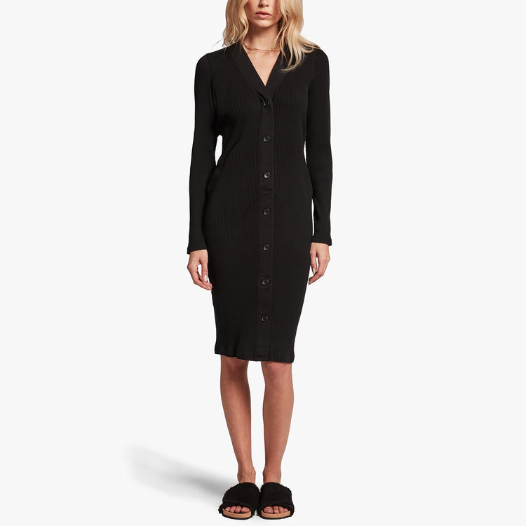 Ribbed Henley Dress In Black | James Perse Los Angeles