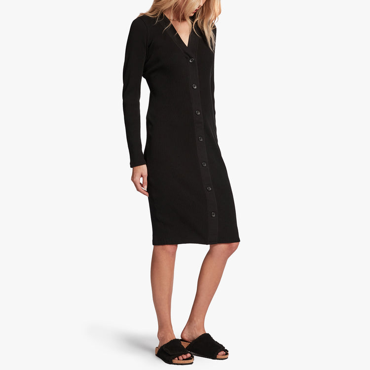 Ribbed Henley Dress In Black | James Perse Los Angeles