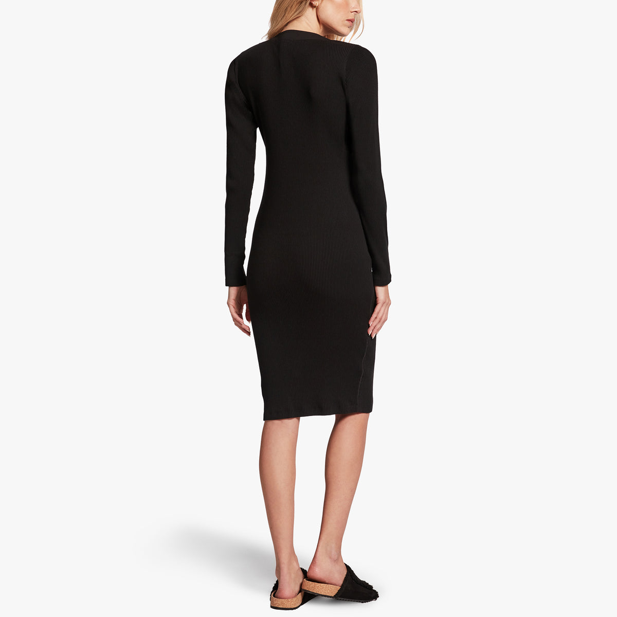 Ribbed Henley Dress In Black | James Perse Los Angeles