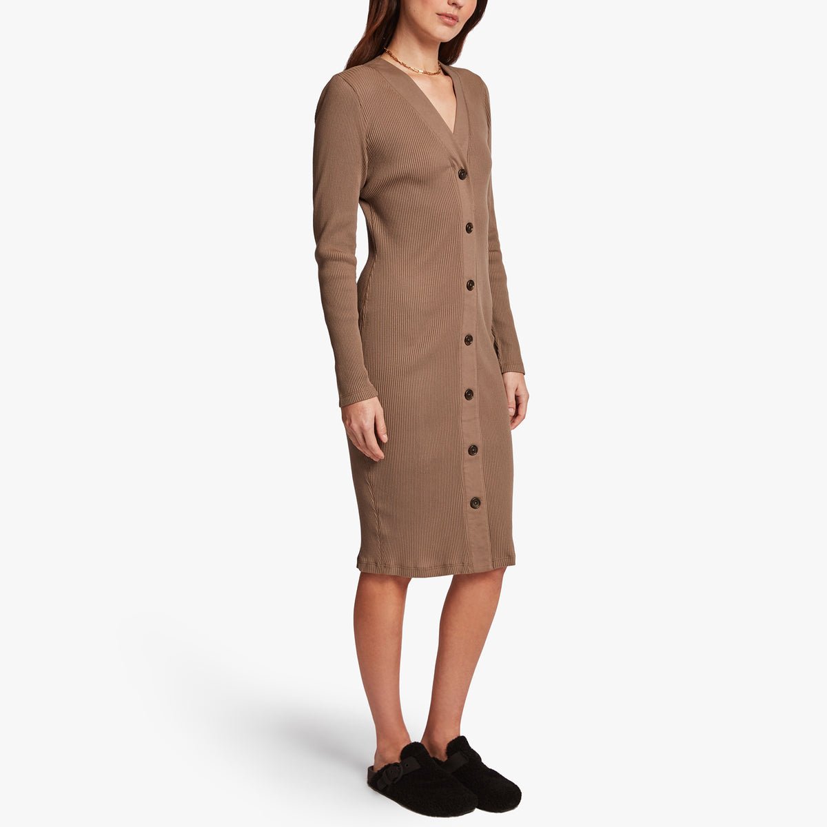 Ribbed Henley Dress In Sable | James Perse Los Angeles