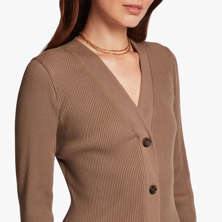 Ribbed Henley Dress In Sable | James Perse Los Angeles