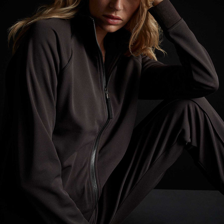 Piped Pintuck Track Jacket in Chocolate | James Perse Los Angeles