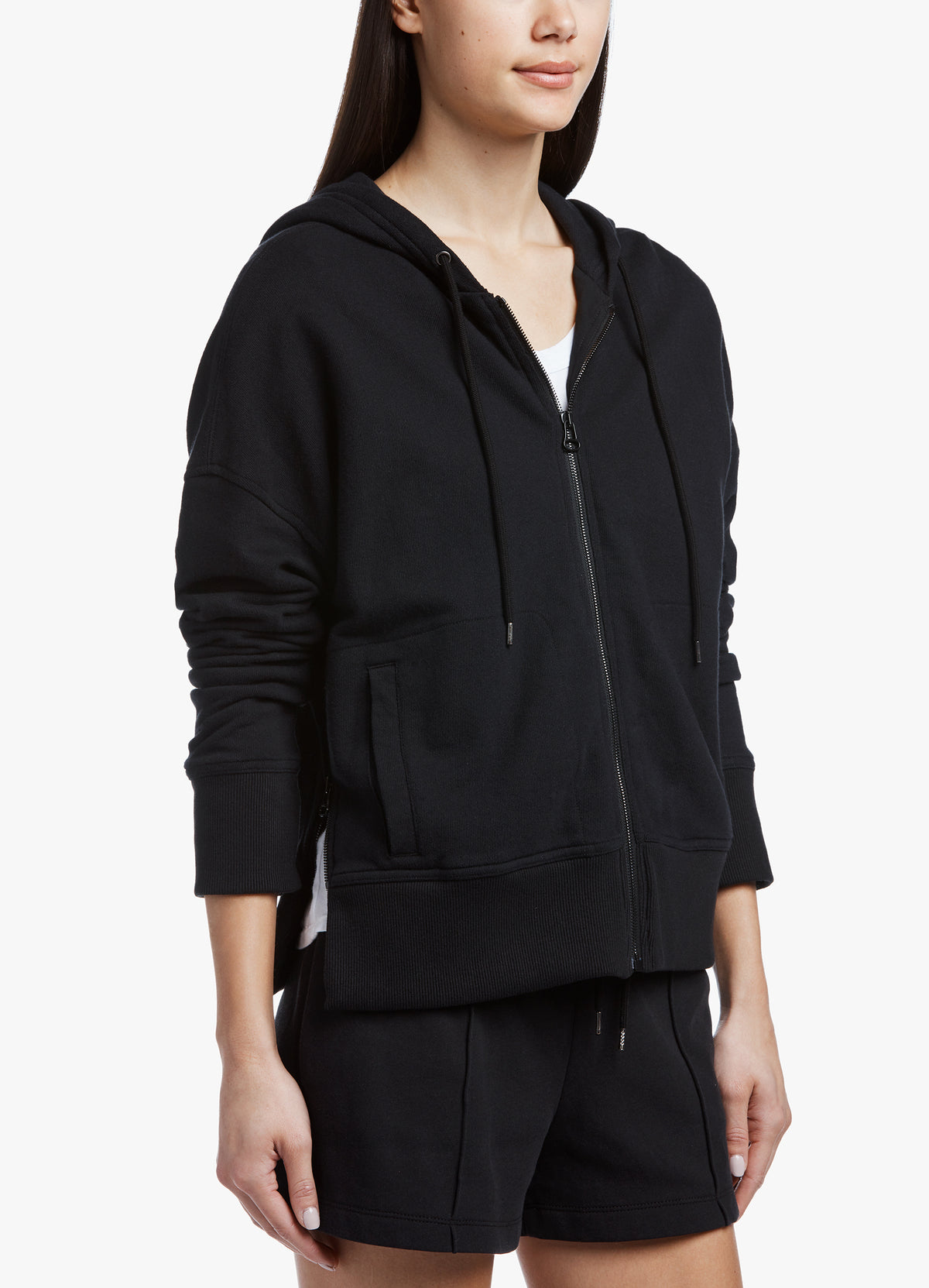 Side Zip Relaxed Hoodie in Black | James Perse Los Angeles