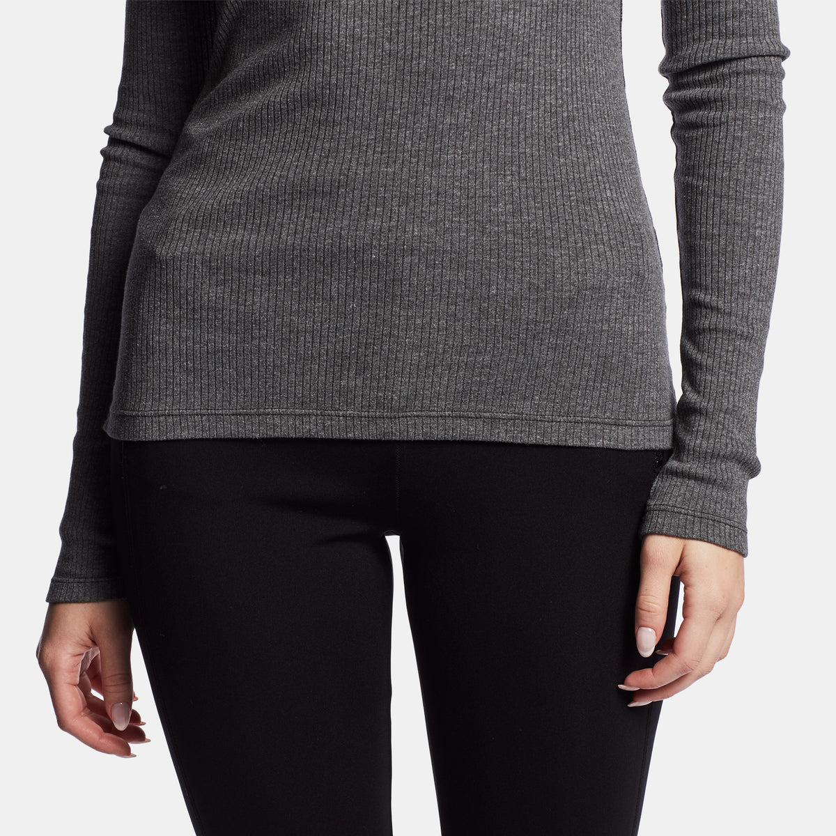 Technical Jersey Ribbed Turtleneck In Carbon | James Perse Los Angeles