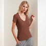 Sheer Slub Casual V Neck In Malt | James Perse Los Angeles