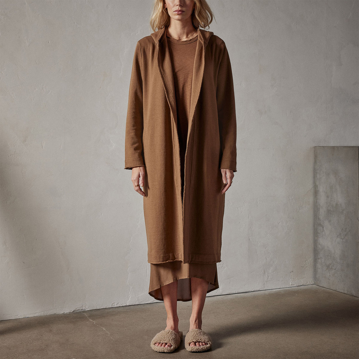 French Terry Hooded Coat in Acorn | James Perse Los Angeles 