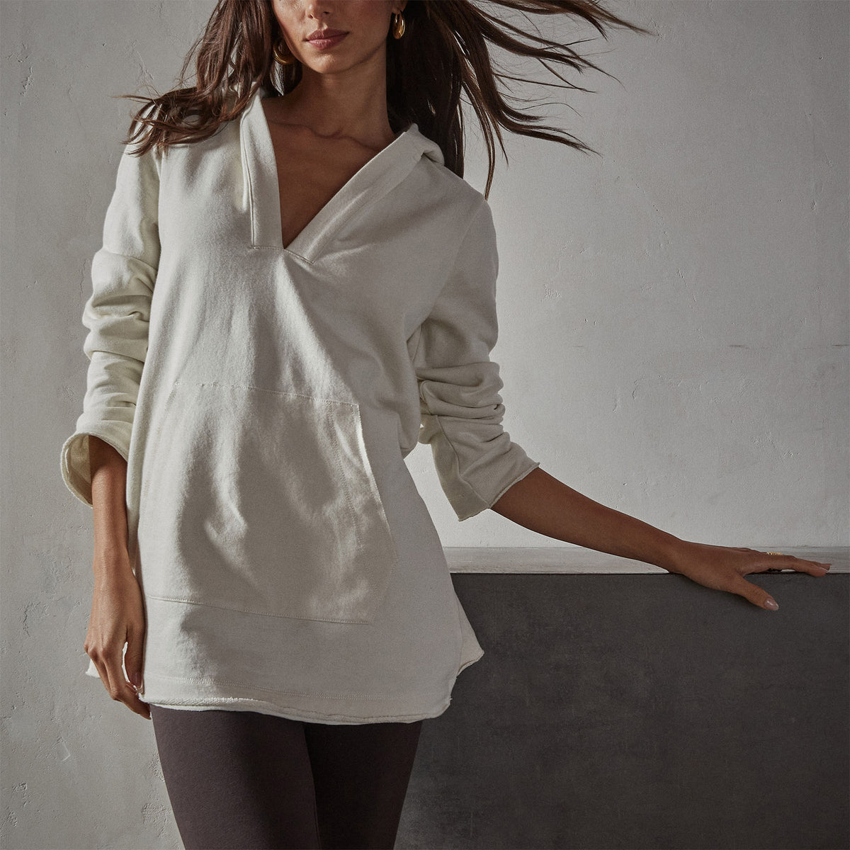 French Terry Hooded Tunic in Alabaster | James Perse Los Angeles