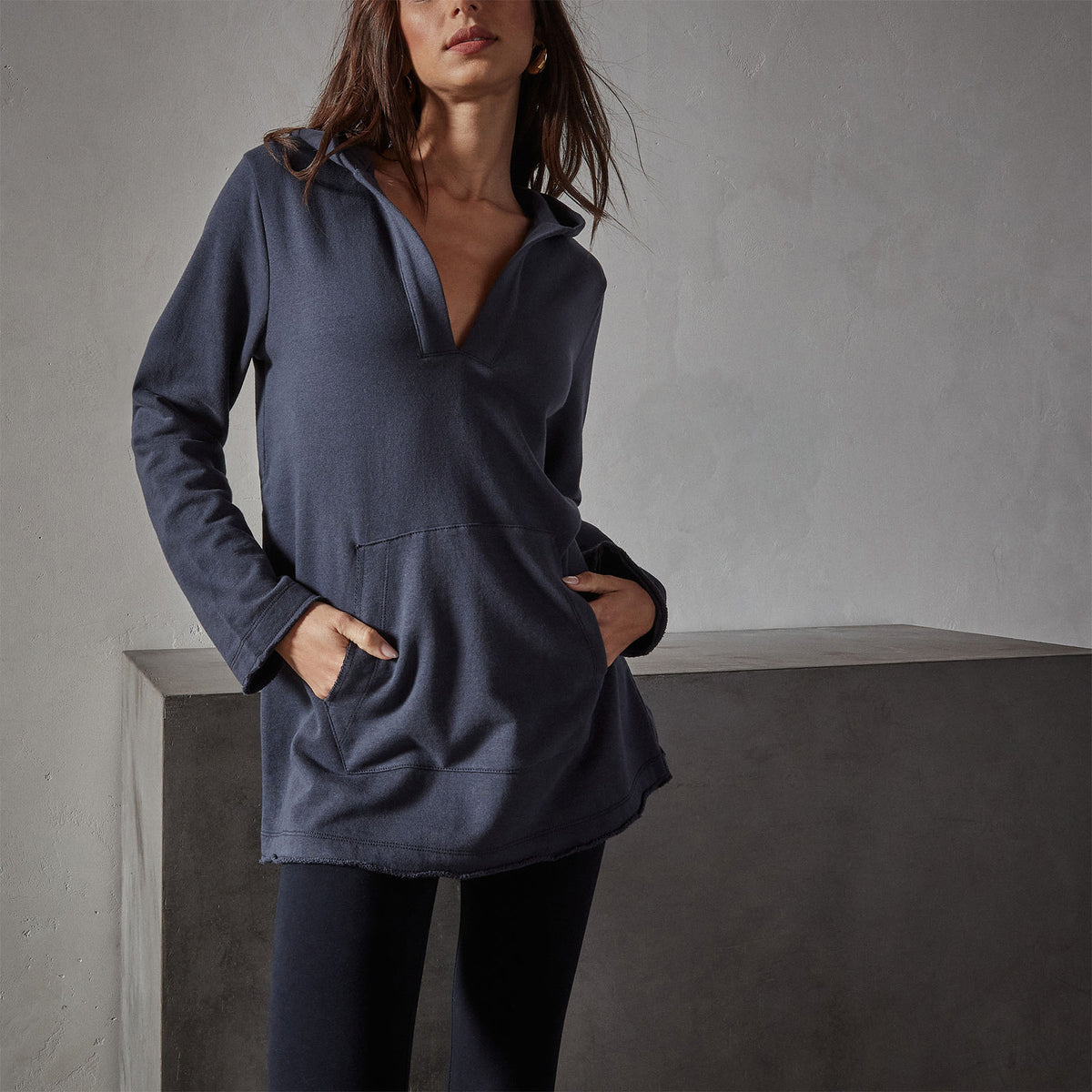 French Terry Hooded Tunic in Titan | James Perse Los Angeles