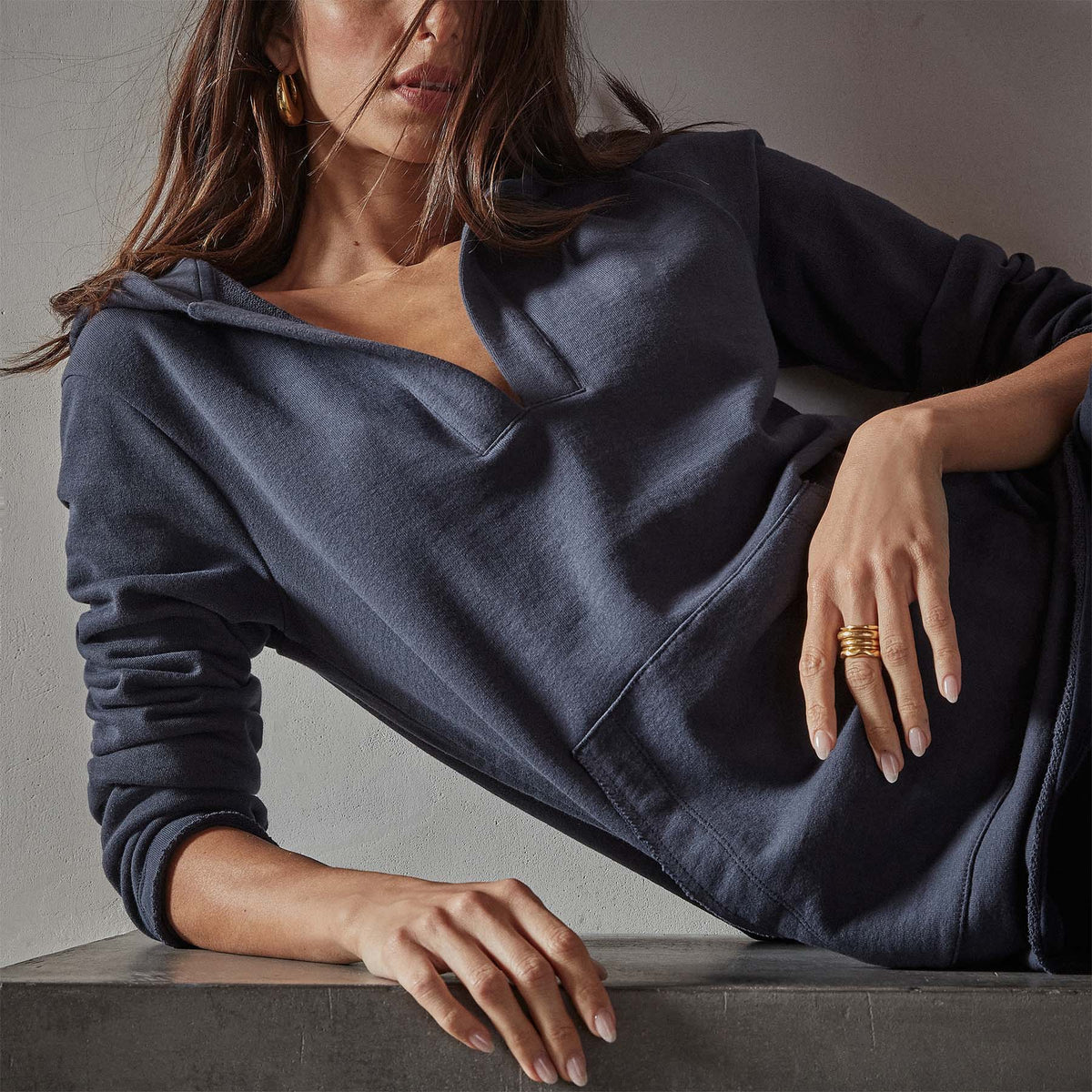 French Terry Hooded Tunic in Titan | James Perse Los Angeles