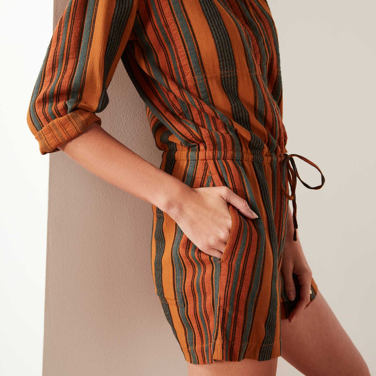 Short Vintage Striped Jumpsuit In Amber Stripe | James Perse Los Angeles