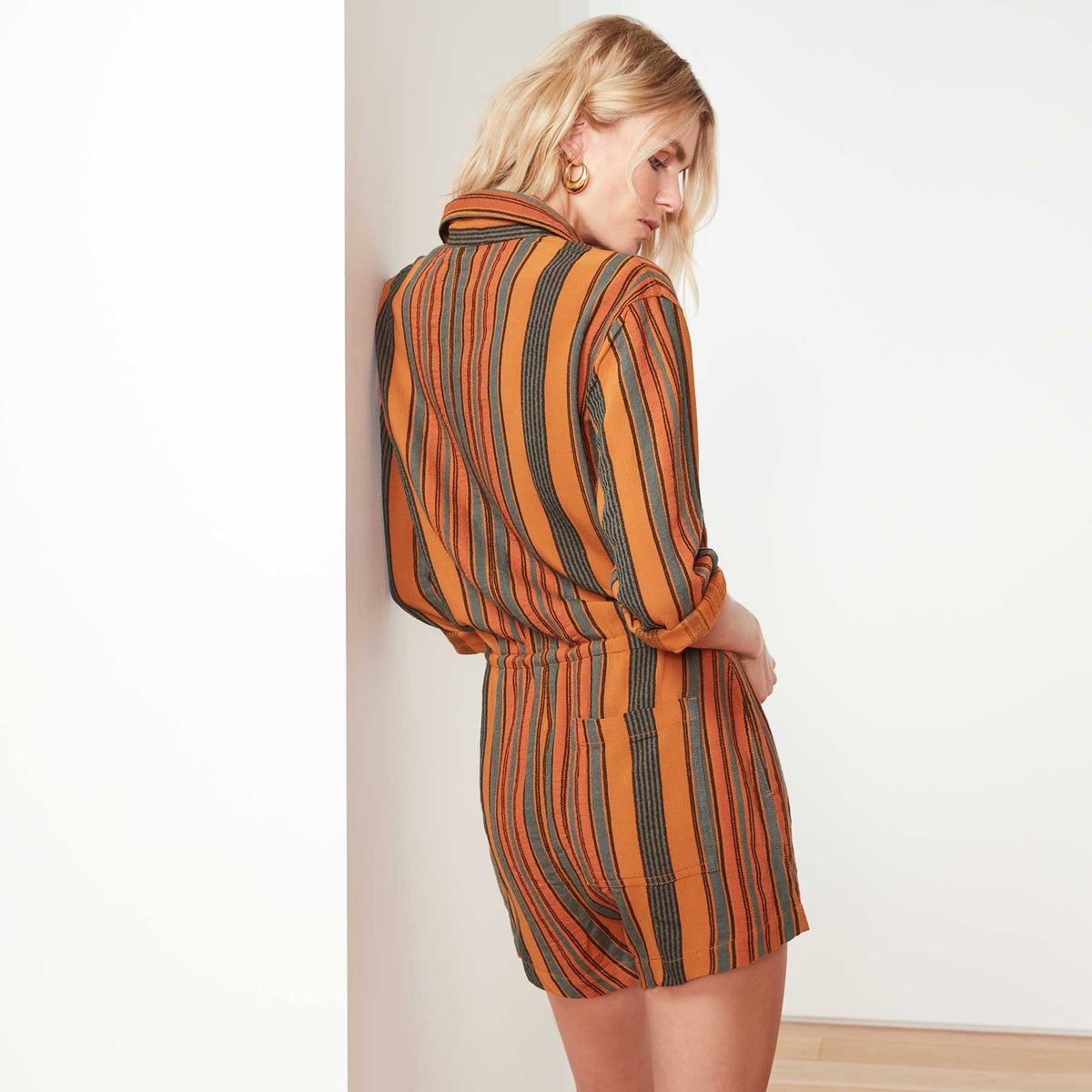 Short Vintage Striped Jumpsuit In Amber Stripe | James Perse Los Angeles