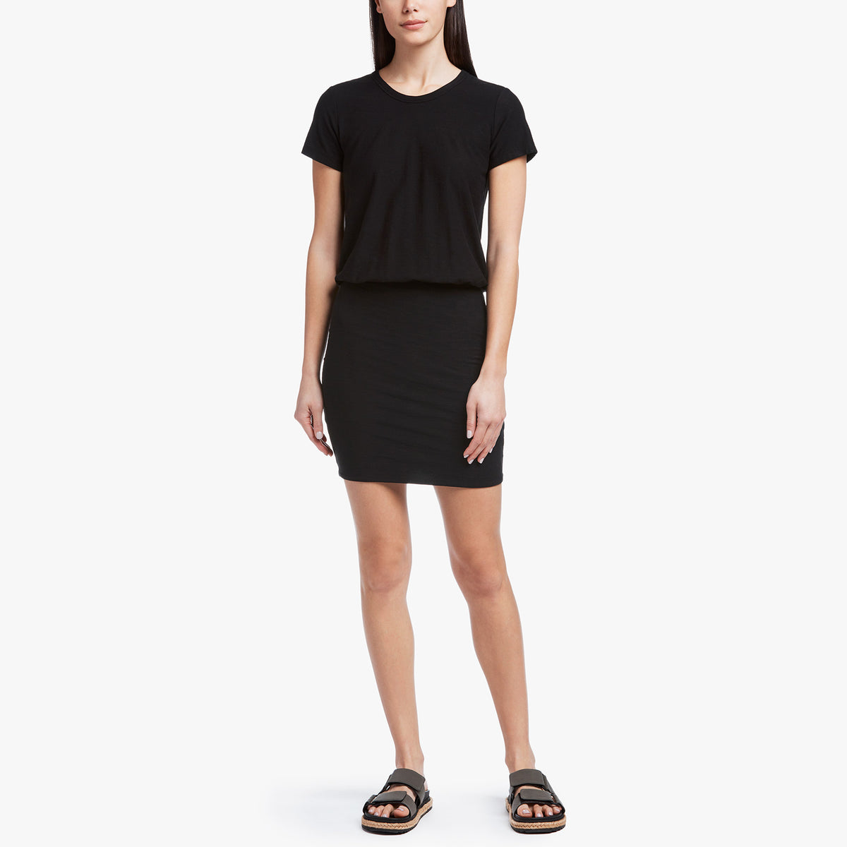 Stretch Jersey Blouson T Shirt Dress In Black | James Perse Los Angeles