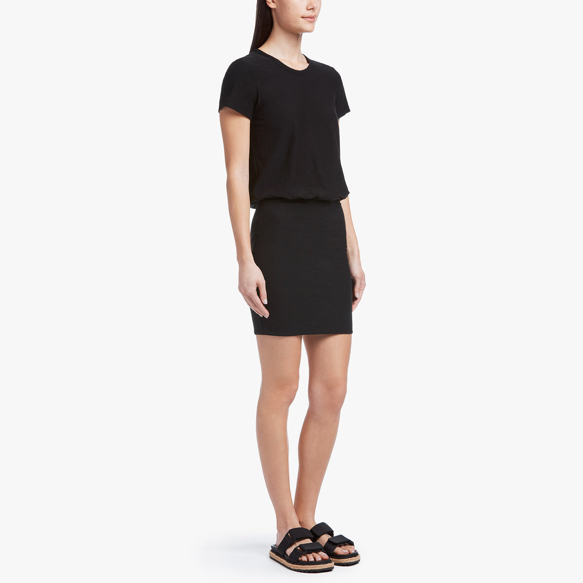 Stretch Jersey Blouson T Shirt Dress In Black | James Perse Los Angeles