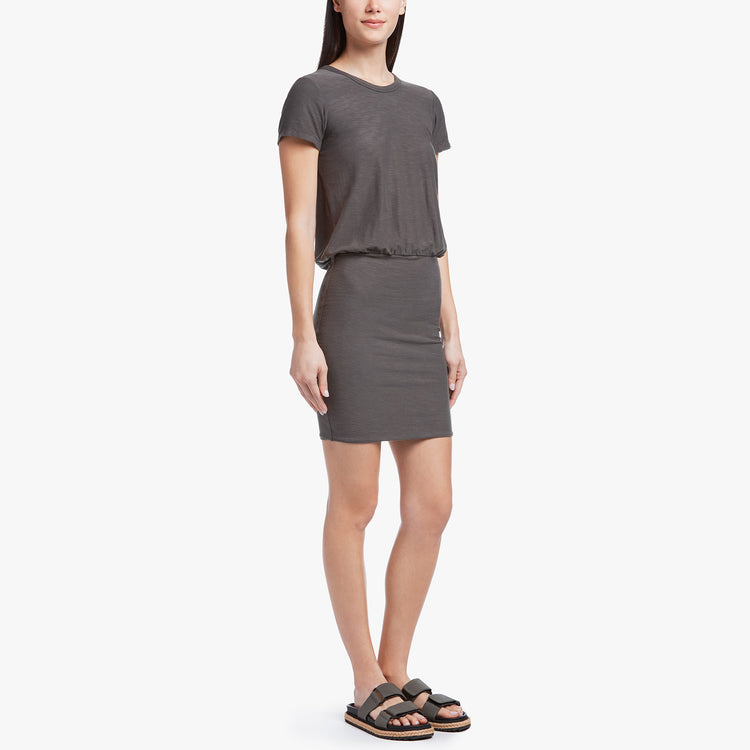 Stretch Jersey Blouson T Shirt Dress In Charcoal | James Perse Los Angeles
